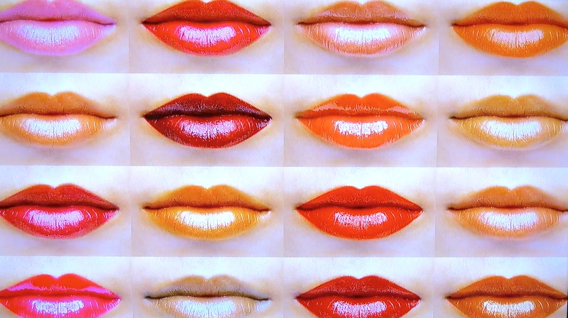 Collage of lips with different colors of lipstick